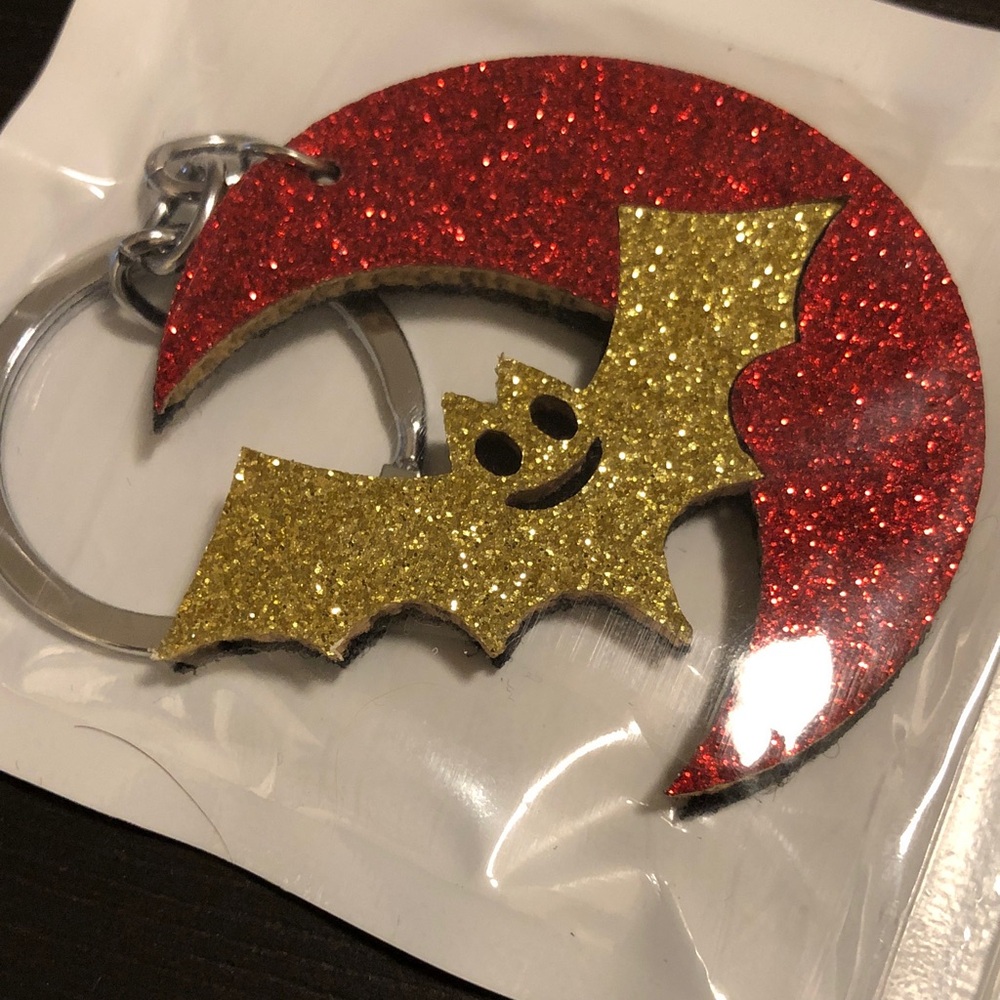 Kids Glitter Bat Keychain - Red & Gold